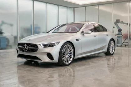 Moderner Mercedes-Benz Elektro-Konzeptsedan im Designstudio von Daimler AG – Innovationsvorschau 2026