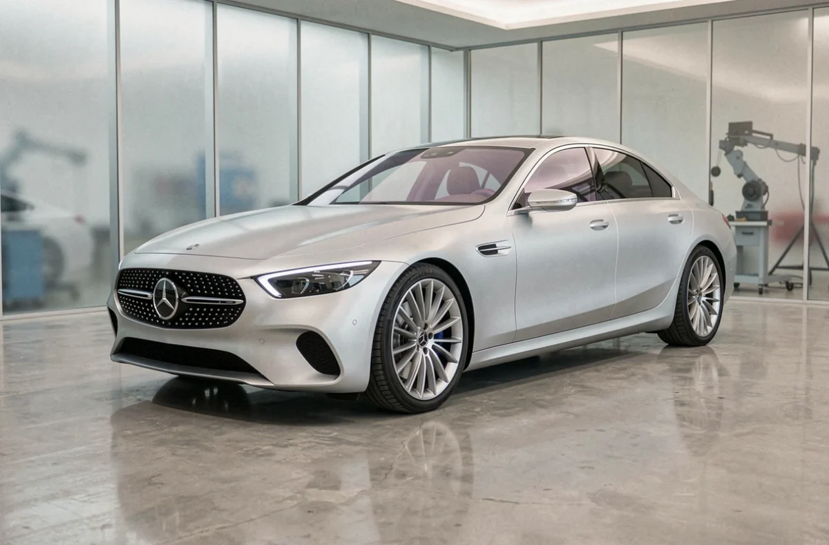 Moderner Mercedes-Benz Elektro-Konzeptsedan im Designstudio von Daimler AG – Innovationsvorschau 2026